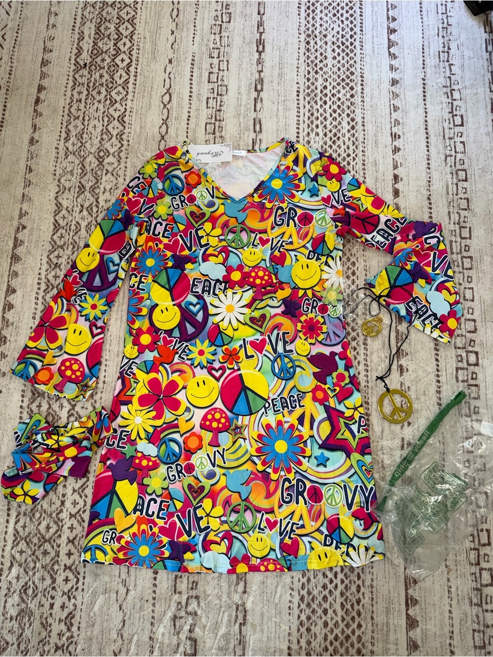 70s Hippie Dress Disco Halloween Flowy Floral Print large new